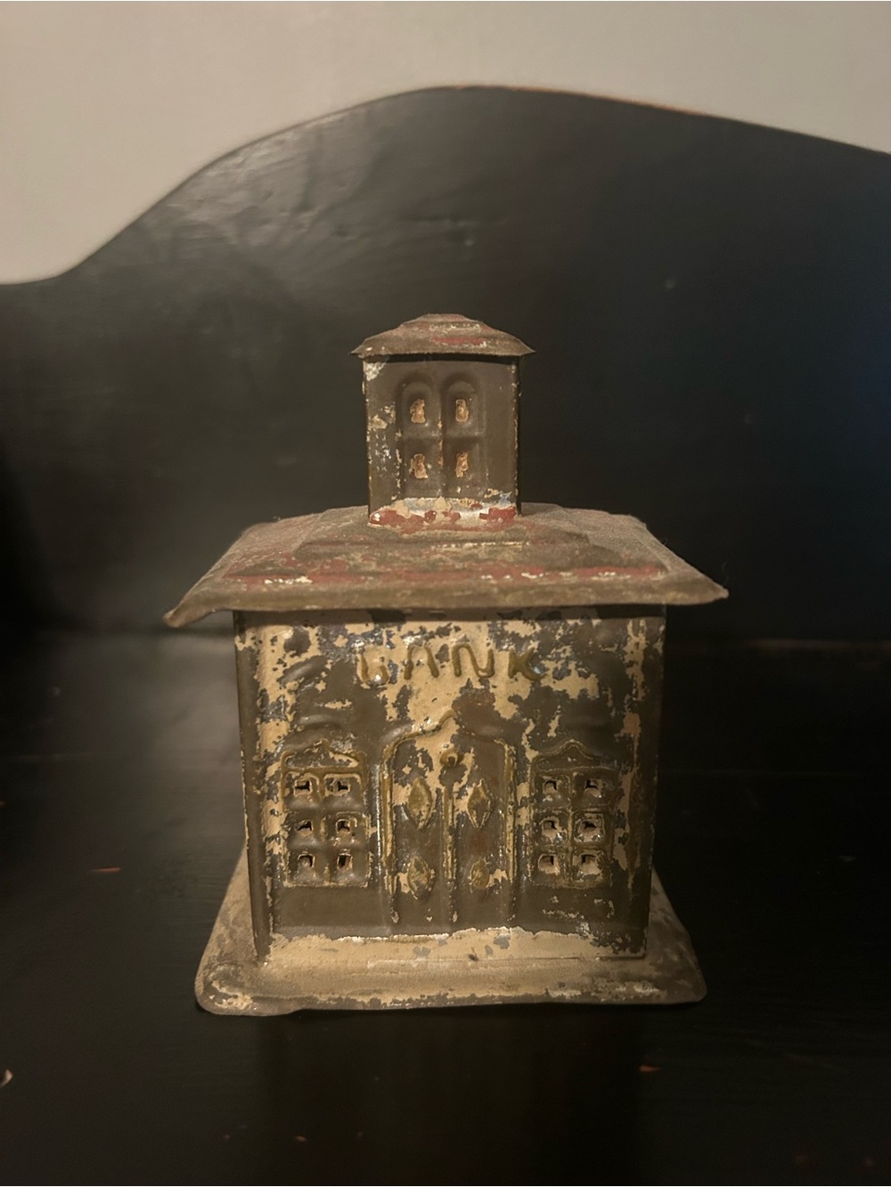 Antique-Style Metal House Accent in Distressed Black and Gold